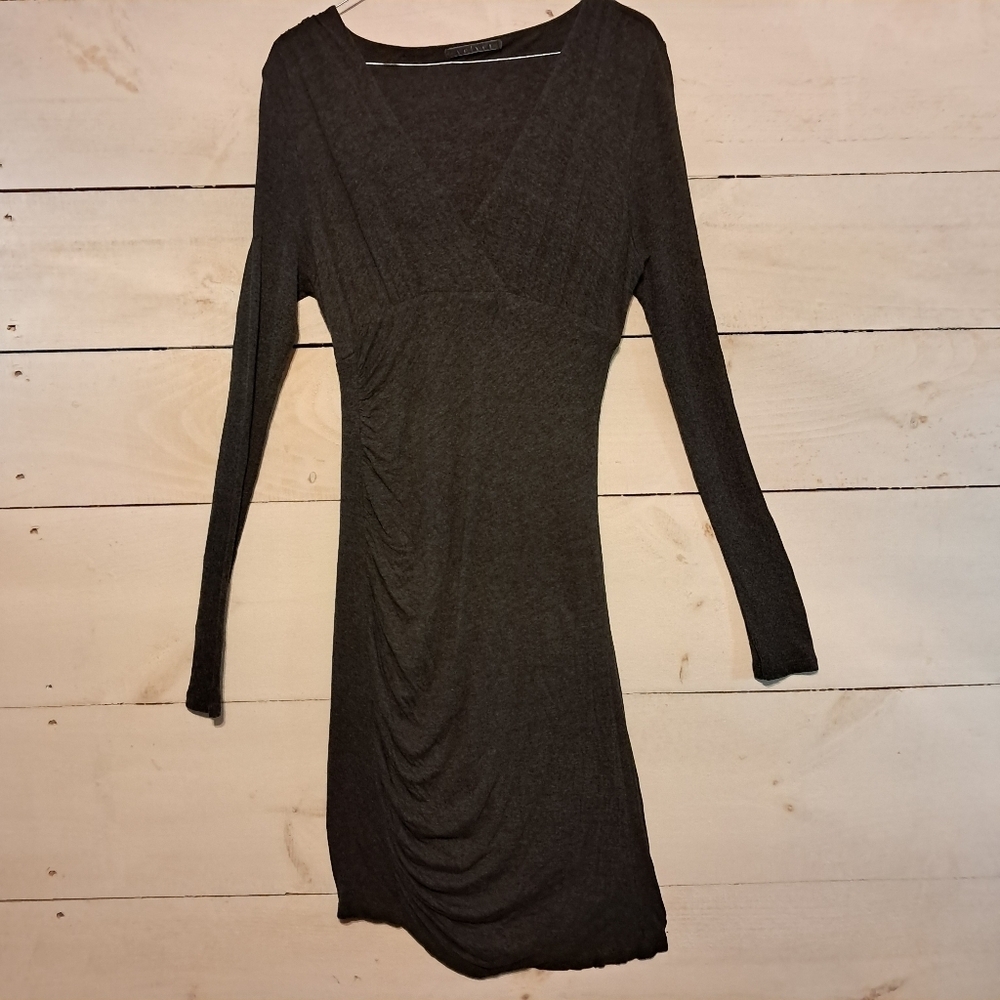 Velvet Brand Dark Gray Soft Long Sleeve Dress Ruched Sides Size Large